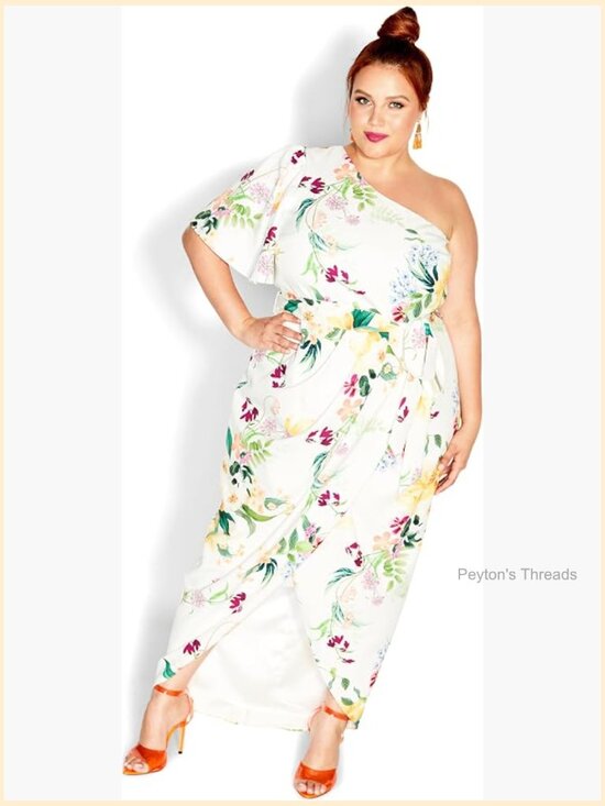Dresses & Skirts - Plus Size Maxi Wrap Dress One Shoulder Tulip Skirt Pockets